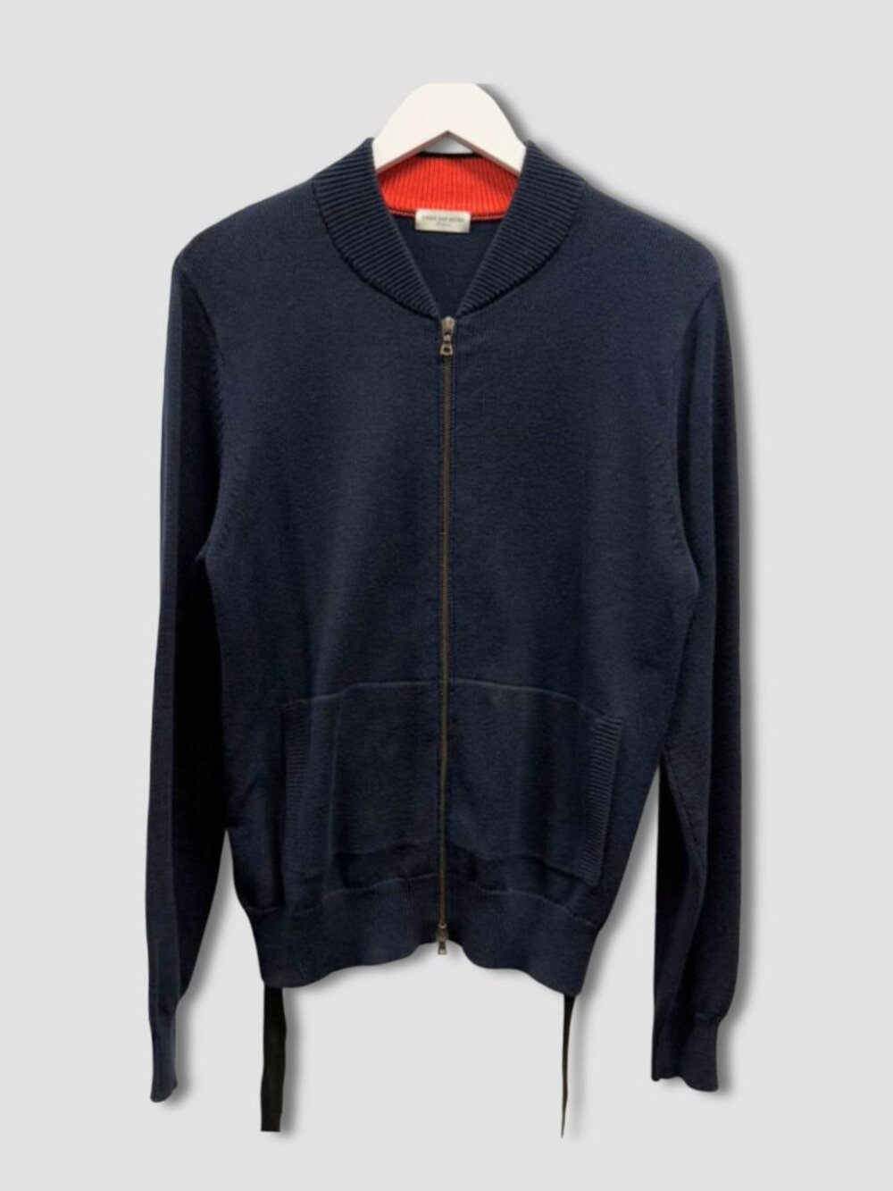 DRIES VAN NOTEN Dark Navy Cotton Belted Zip Up Cardigan Sz M
